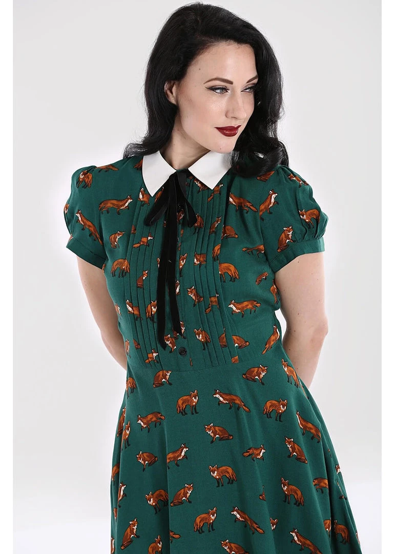 Hell Bunny Vixey Fox 40's Dress Dark Green