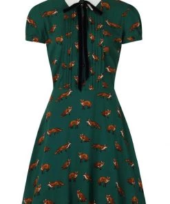 Hell Bunny Vixey Fox 40's Dress Dark Green