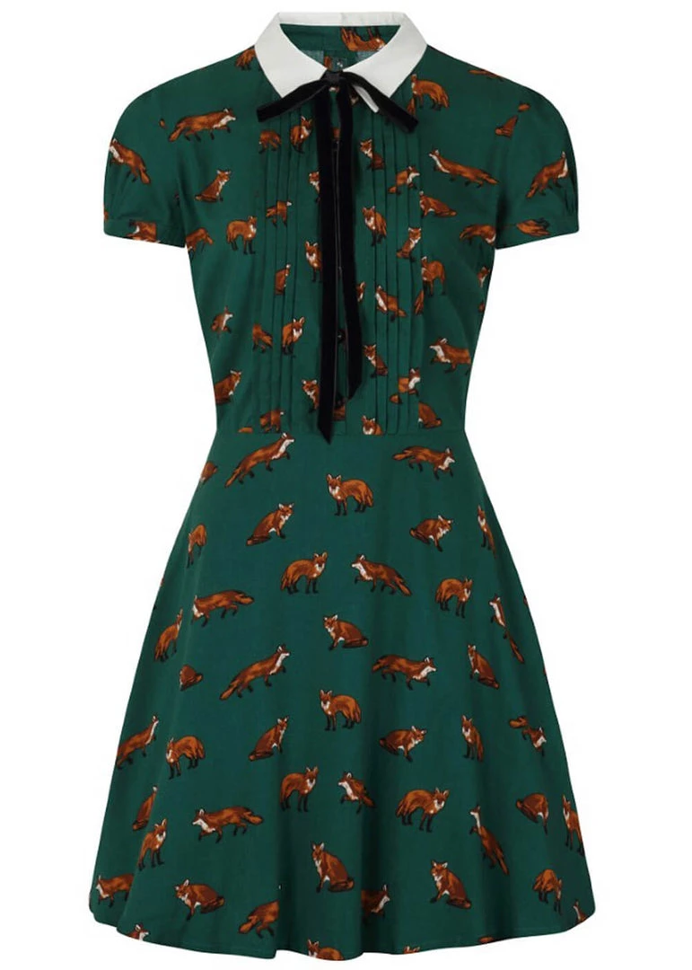 Hell Bunny Vixey Fox 40's Dress Dark Green