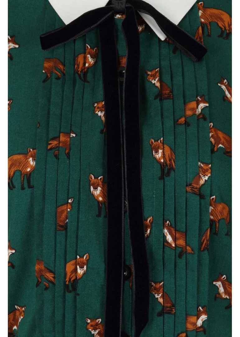 Hell Bunny Vixey Fox 40's Dress Dark Green