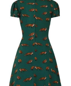 Hell Bunny Vixey Fox 40's Dress Dark Green
