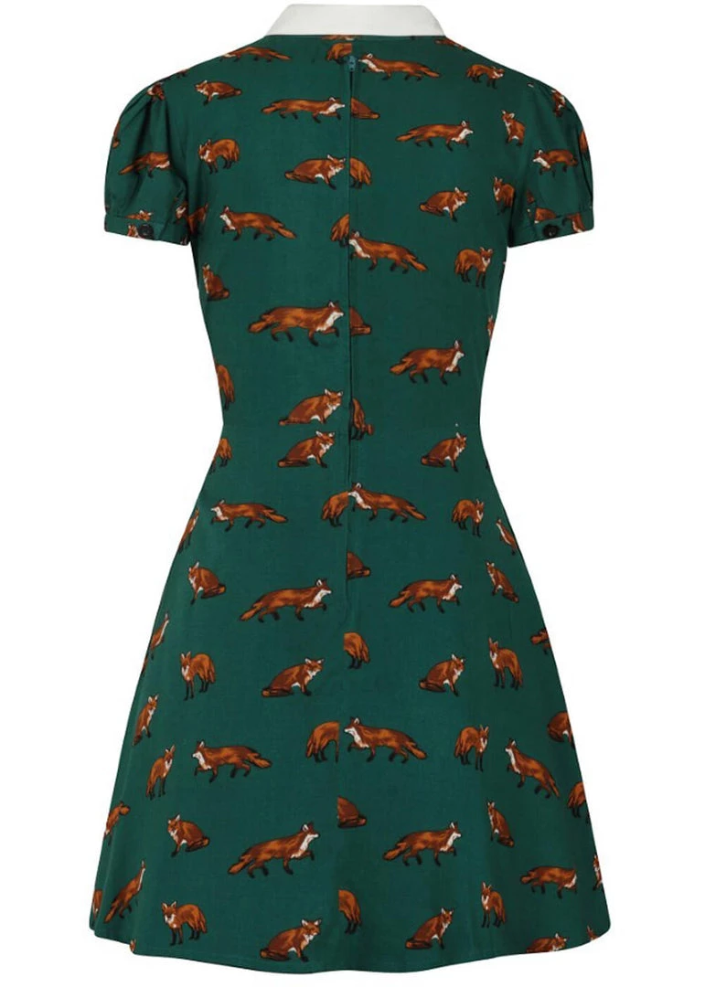Hell Bunny Vixey Fox 40's Dress Dark Green