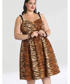 New In Hell Bunny Tora Tiger 50's Swing Dress Brown