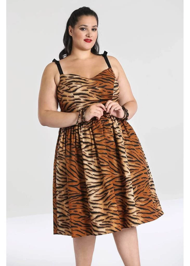 New In Hell Bunny Tora Tiger 50's Swing Dress Brown