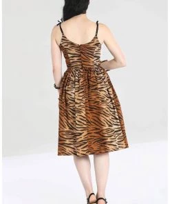New In Hell Bunny Tora Tiger 50's Swing Dress Brown