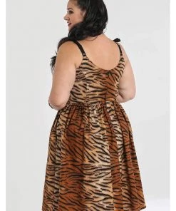 New In Hell Bunny Tora Tiger 50's Swing Dress Brown