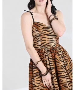New In Hell Bunny Tora Tiger 50's Swing Dress Brown