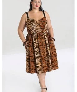 New In Hell Bunny Tora Tiger 50's Swing Dress Brown