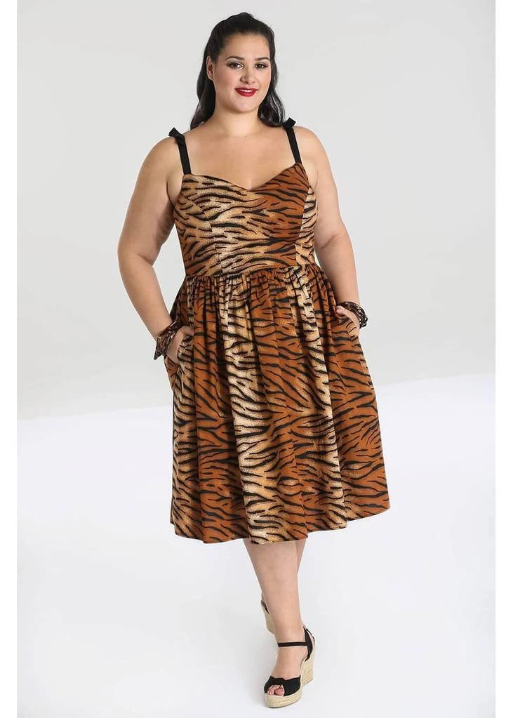 New In Hell Bunny Tora Tiger 50's Swing Dress Brown