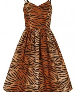 New In Hell Bunny Tora Tiger 50's Swing Dress Brown