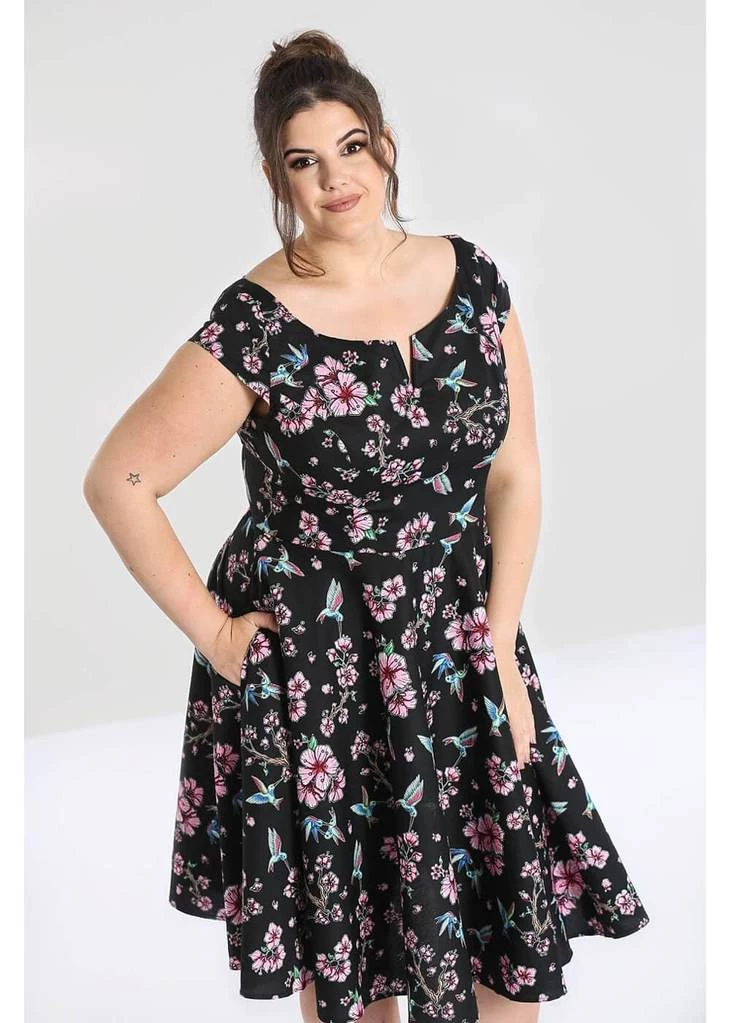 Hell Bunny Madison Hummingbird 50's Swing Dress Black