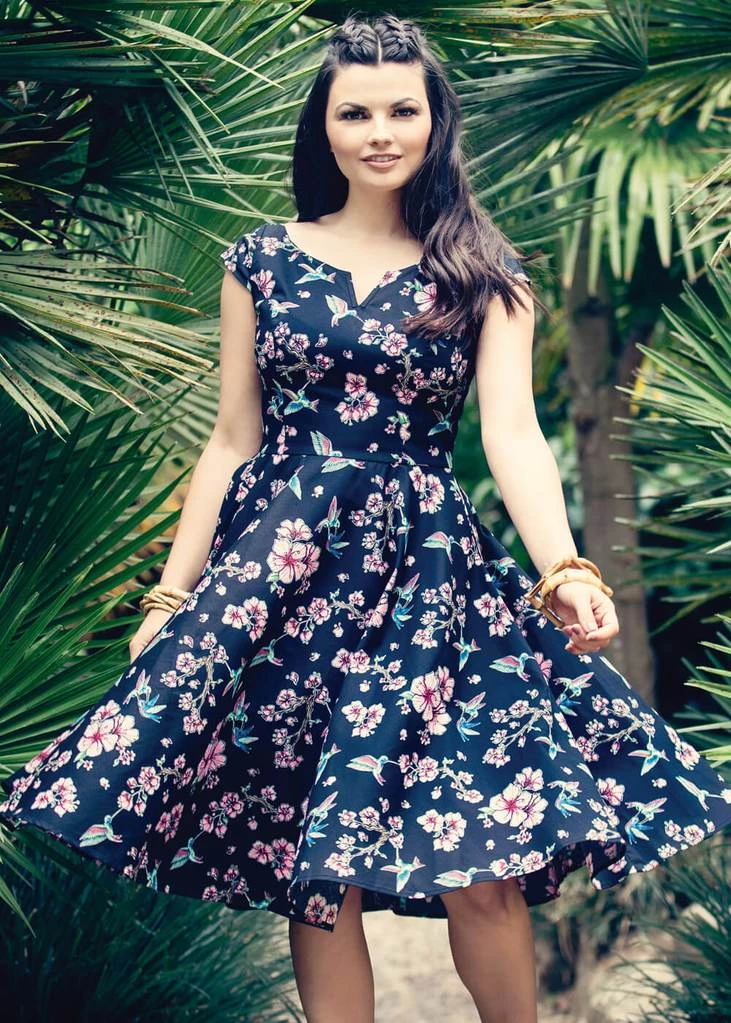 Hell Bunny Madison Hummingbird 50's Swing Dress Black