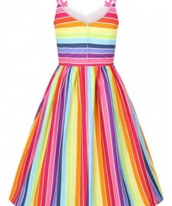 Hell Bunny Over The Rainbow 50's Swing Dress Multi New In