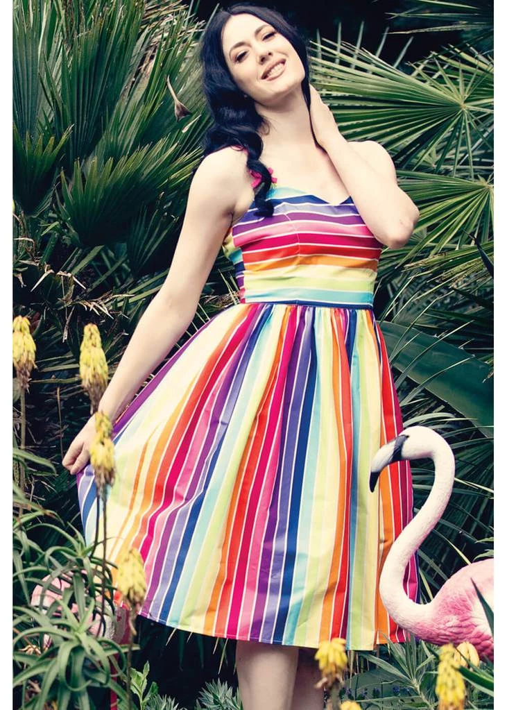 Hell Bunny Over The Rainbow 50's Swing Dress Multi New In