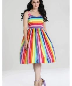 Hell Bunny Over The Rainbow 50's Swing Dress Multi New In