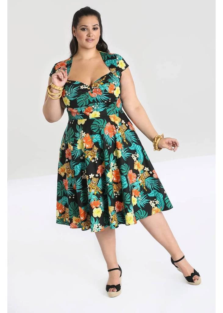 Hell Bunny Bali Jungle 50's Swing Dress Black New In