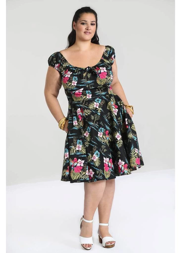 Hell Bunny Noa Noa Tiki 50's Mid Swing Dress Black New In