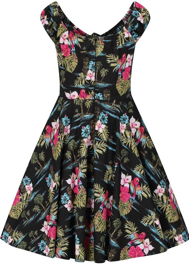Hell Bunny Noa Noa Tiki 50's Mid Swing Dress Black New In