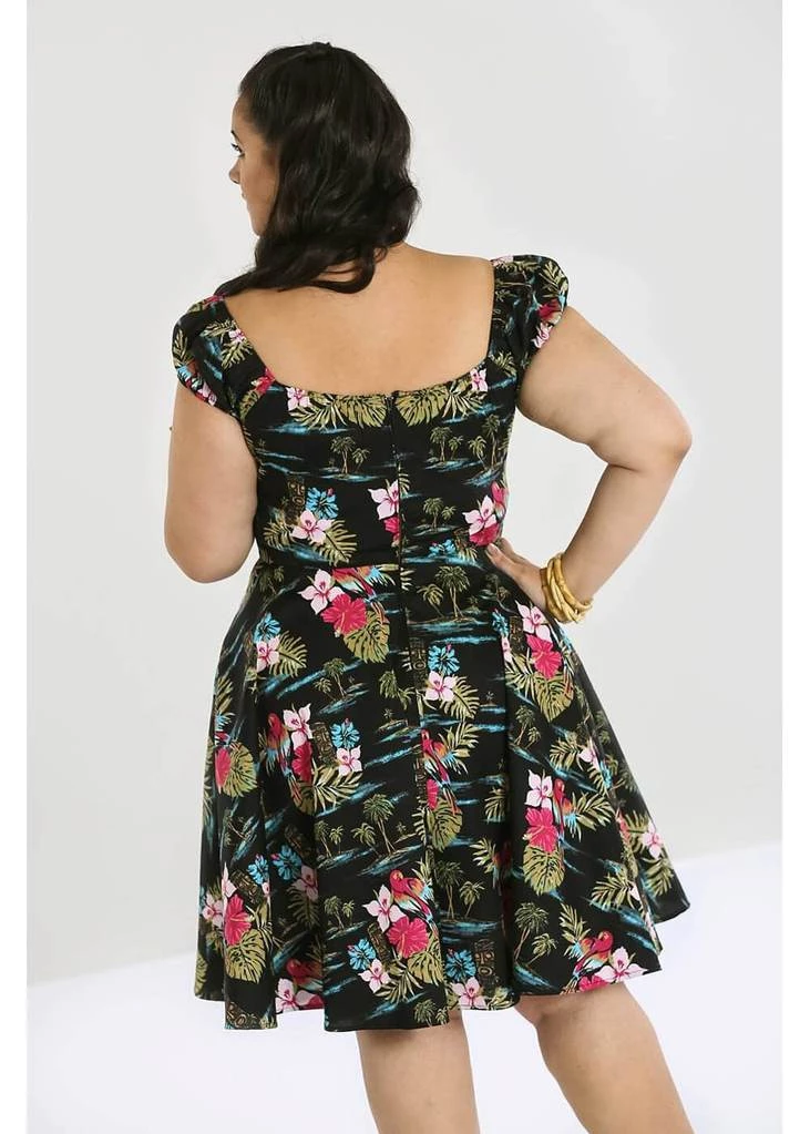 Hell Bunny Noa Noa Tiki 50's Mid Swing Dress Black New In