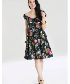 Hell Bunny Noa Noa Tiki 50's Mid Swing Dress Black New In