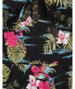 Hell Bunny Noa Noa Tiki 50's Mid Swing Dress Black New In