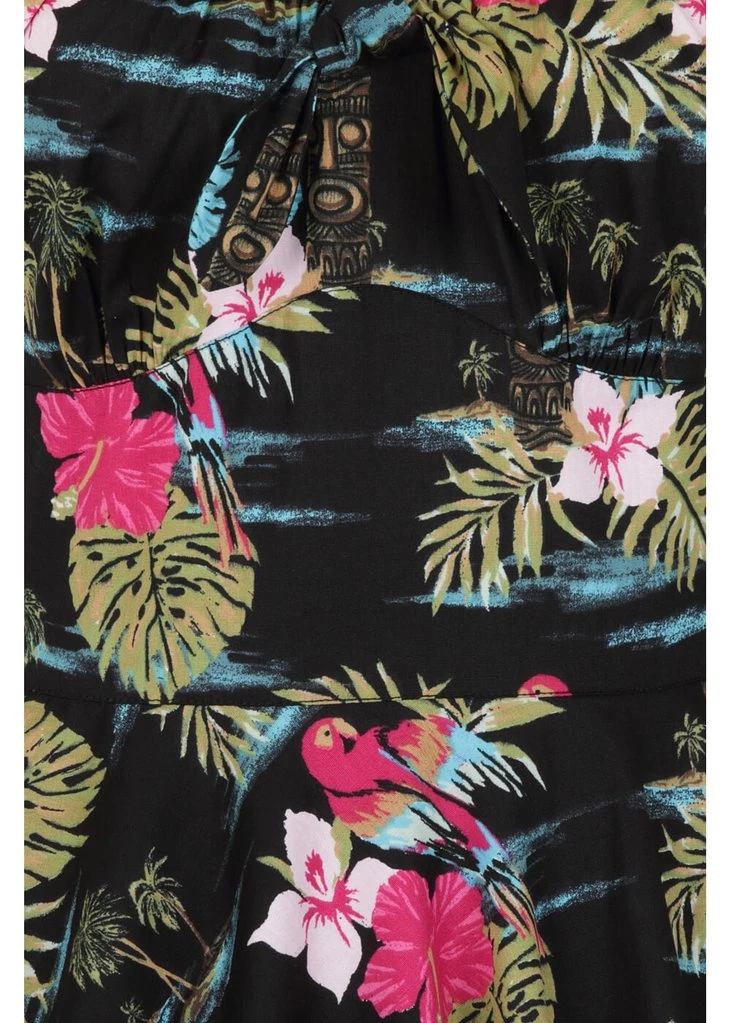 Hell Bunny Noa Noa Tiki 50's Mid Swing Dress Black New In