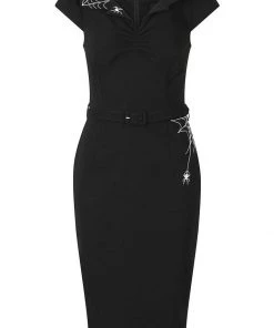 New In Hell Bunny Miss Muffet Spider 50's Pencil Dress Black