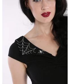 New In Hell Bunny Miss Muffet Spider 50's Pencil Dress Black