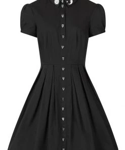 Hell Bunny Samara Ouija 60's Swing Dress Black New In