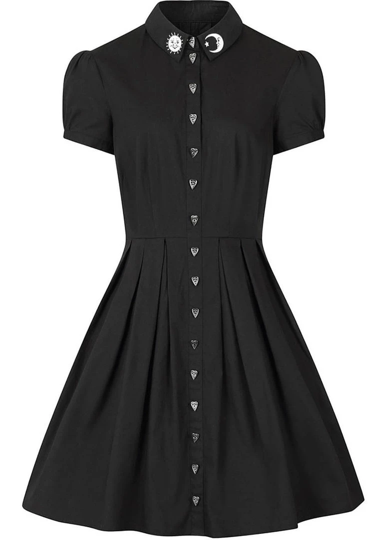 Hell Bunny Samara Ouija 60's Swing Dress Black New In