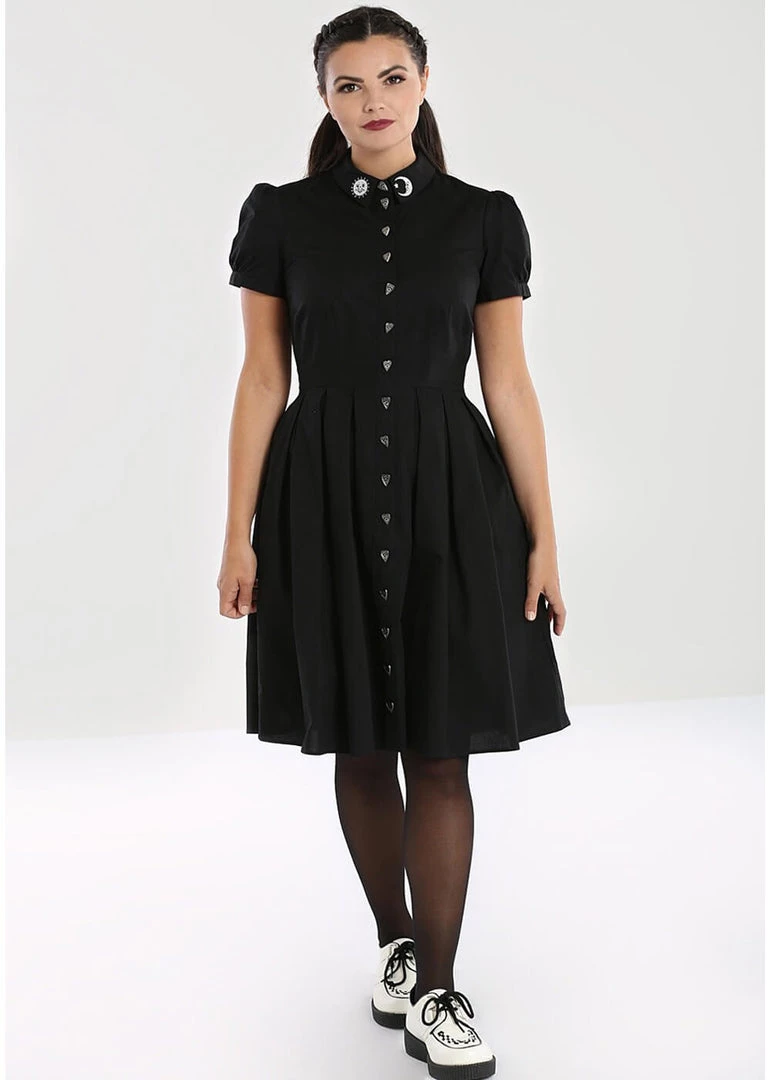 Hell Bunny Samara Ouija 60's Swing Dress Black New In