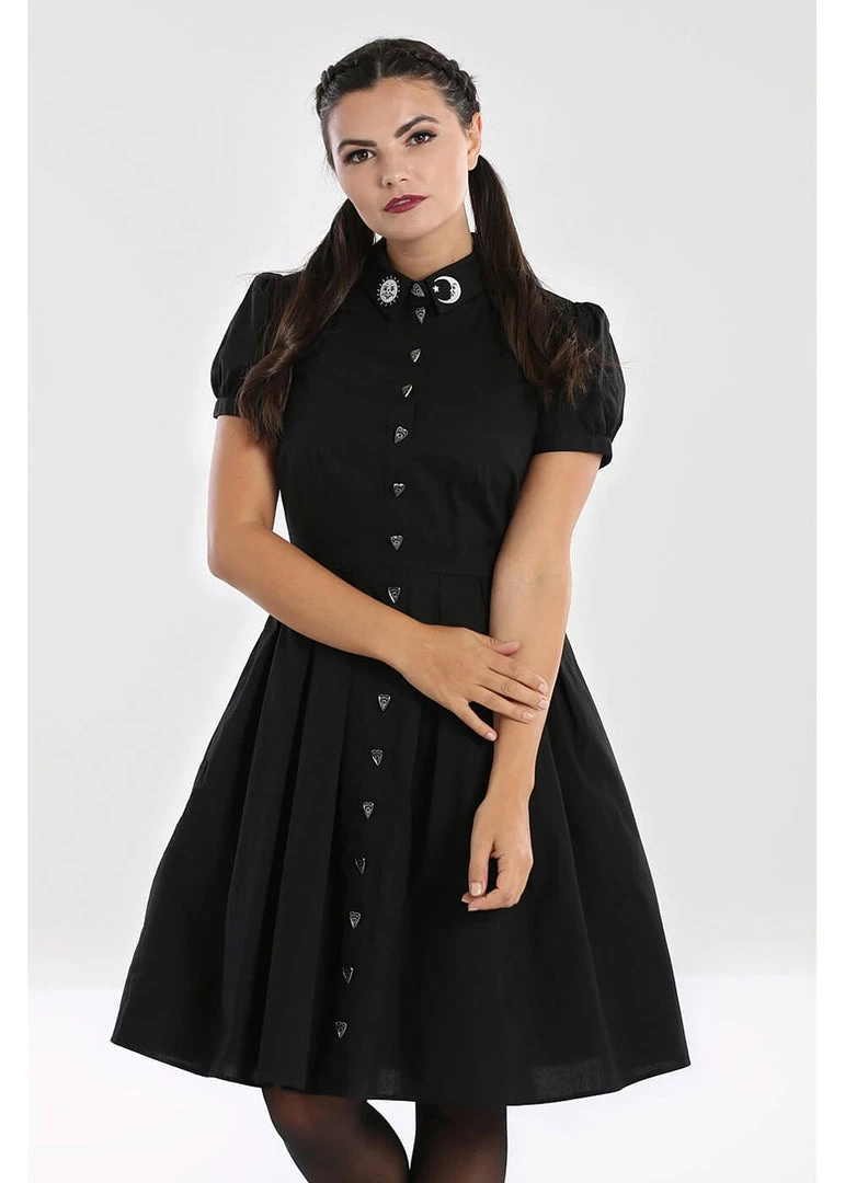 Hell Bunny Samara Ouija 60's Swing Dress Black New In