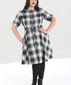 New In Hell Bunny Eddystone 50's Mid Swing Dress Grey