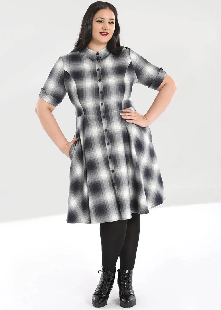New In Hell Bunny Eddystone 50's Mid Swing Dress Grey