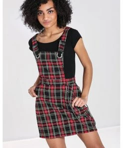 Hell Bunny Clash Tartan Pinafore 60's Dress Red
