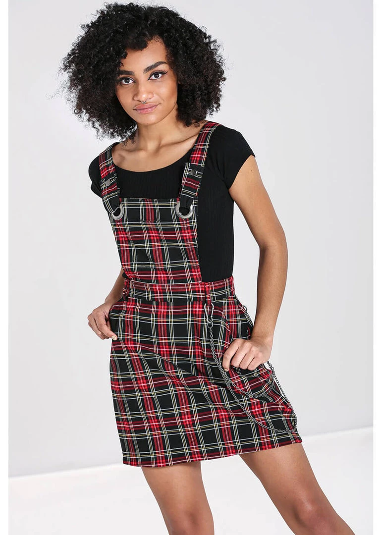 Hell Bunny Clash Tartan Pinafore 60's Dress Red