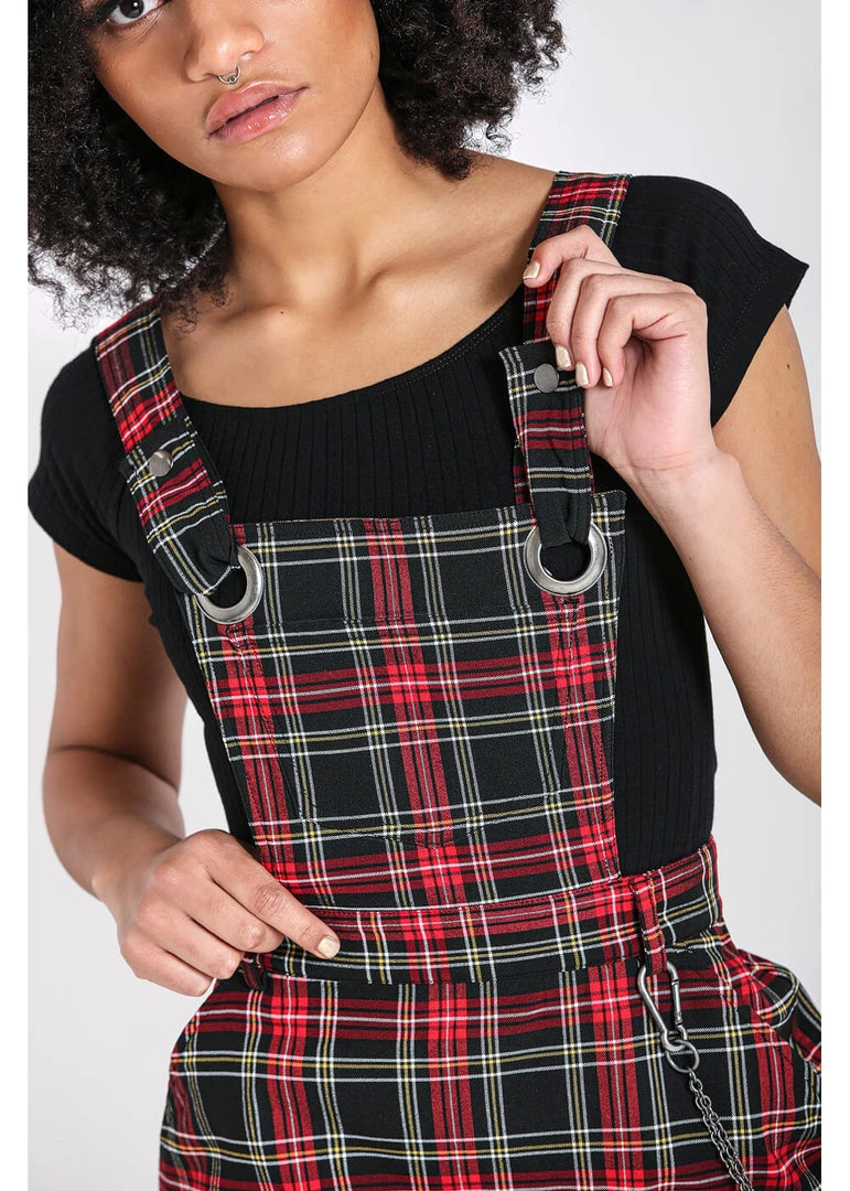 Hell Bunny Clash Tartan Pinafore 60's Dress Red