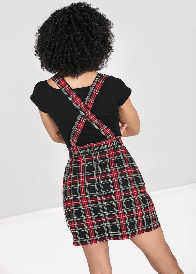 Hell Bunny Clash Tartan Pinafore 60's Dress Red