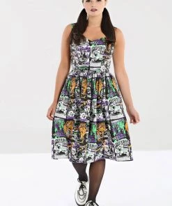 Hell Bunny Be Afraid Halloween 50's Swing Dress Multi New In