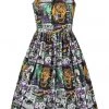 Hell Bunny Be Afraid Halloween 50's Swing Dress Multi New In