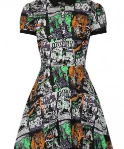 New In Hell Bunny Be Afraid Halloween 60's Mini Dress Multi