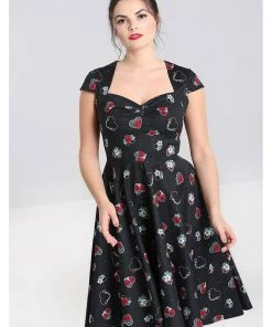Hell Bunny Petals Hearts 50's Swing Dress Black New In