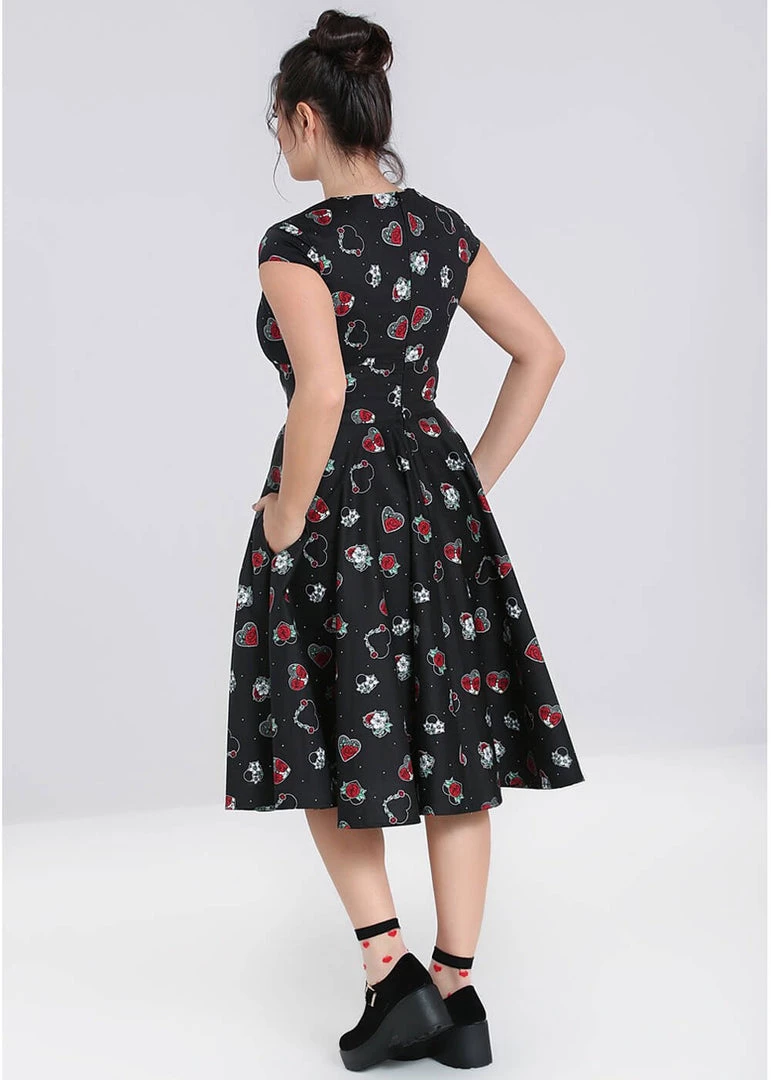 Hell Bunny Petals Hearts 50's Swing Dress Black New In