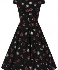 Hell Bunny Petals Hearts 50's Swing Dress Black New In