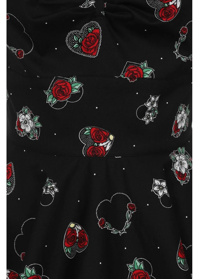 Hell Bunny Petals Hearts 50's Swing Dress Black New In