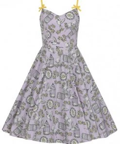 New In Hell Bunny Birdcage 50's Swing Dress Lavender