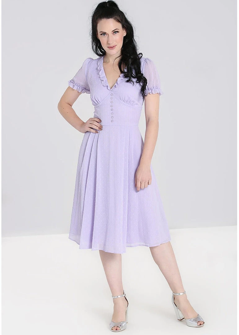 Hell Bunny Frilly Sundae 40's Dress Lavender New In