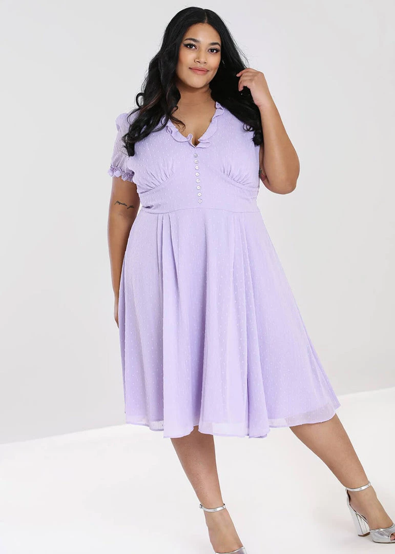 Hell Bunny Frilly Sundae 40's Dress Lavender New In