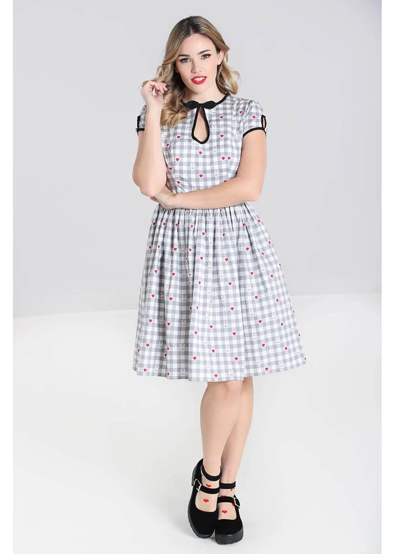 Hell Bunny Hopper Gingham 50's Swing Dress Grey