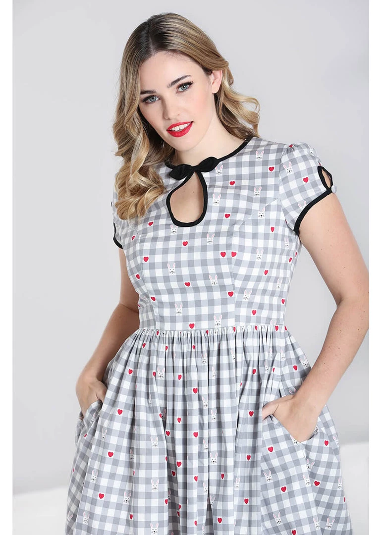 Hell Bunny Hopper Gingham 50's Swing Dress Grey